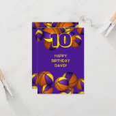 バスケットボールハッピーバースデーパープル金ゴールドチームカラー カード (正面/裏面インサイチュ)