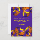 バスケットボールハッピーバースデーパープル金ゴールドチームカラー カード (裏面)