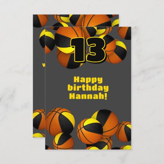バスケットボールハッピーバースデーブラック金ゴールドチームカラー カード (正面/裏面)