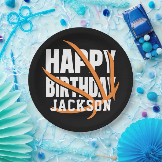 バスケットボールハッピーバースデー パーソナライズされた ペーパープレート (パーティー)