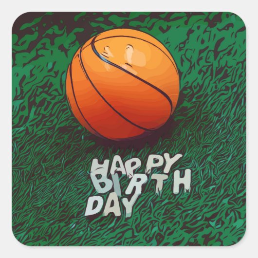 バスケットボールハッピーバースデー（緑） スクエアシール (正面)