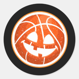 バスケットボールハロウィーンカボチャのオレンジ色（黒） ラウンドシール