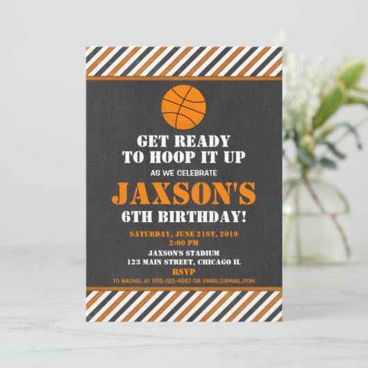 バスケットボールバスケの誕生日のパーティの招待状の男の子 招待状 (スタンド正面)