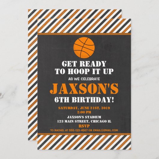 バスケットボールバスケの誕生日のパーティの招待状の男の子 招待状 (正面/裏面)