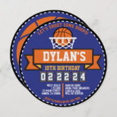 バスケットボールバスケゲームスポーツバースデーパーティーラウンド 招待状 (正面/裏面)