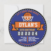 バスケットボールバスケゲームスポーツバースデーパーティーラウンド 招待状 (正面)