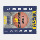 バスケットボールバスケネイビーブルーチーム年 フリースブランケット (正面(横))