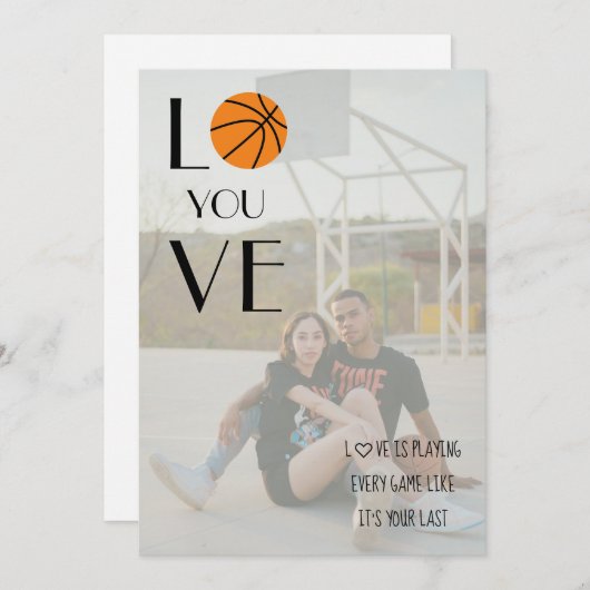バスケットボールバレンタインフォトモダンおもしろい シーズンカード (正面/裏面)