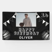 バスケットボールバンティングフラッグブラックフォト誕生日 横断幕 (横)