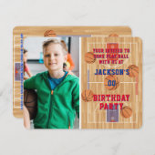 バスケットボールバースデーパーティーの写真 招待状 (正面/裏面)