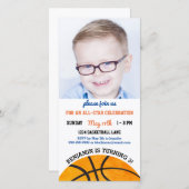 バスケットボールバースデーパーティースポーツフォト招待状 (正面/裏面)