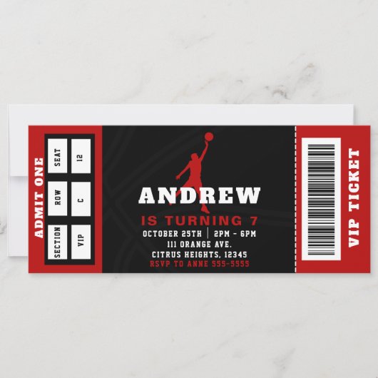 バスケットボールバースデーパーティーチケット招待状 招待状 (正面)
