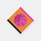 バスケットボールバースデーパーティーブラックピンク&オレンジ スタンダードカクテルナプキン (角)