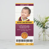 バスケットボールバースデーパーティー招待状(マルーン&金ゴールド) 招待状 (スタンド正面)