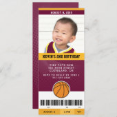 バスケットボールバースデーパーティー招待状(マルーン&金ゴールド) 招待状 (正面/裏面)