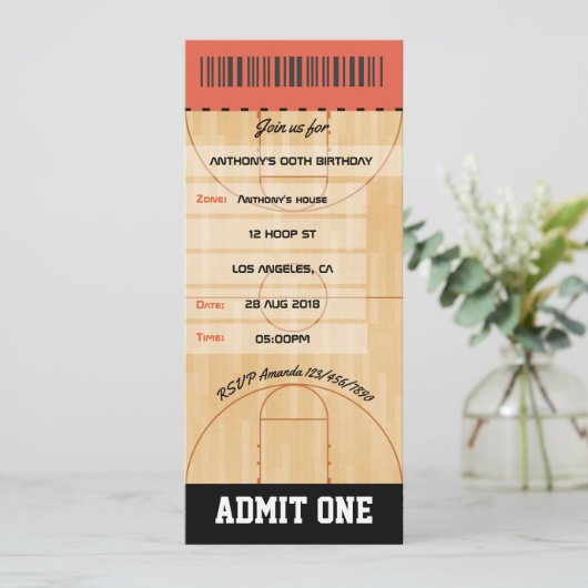 バスケットボールバースデーパーティー追加フォトチケット 招待状 (スタンド正面)