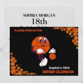 バスケットボールバースデーパーティー、バスケットボールプレーヤー 招待状 (正面/裏面)