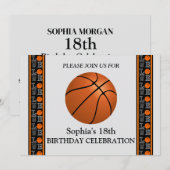 バスケットボールバースデーパーティー、バスケットボールプレーヤー 招待状 (正面/裏面)