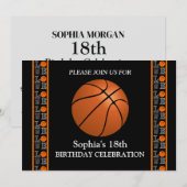 バスケットボールバースデーパーティー、バスケットボールプレーヤー 招待状 (正面/裏面)