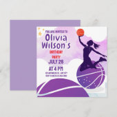 バスケットボールバースデーパーティー、バスケットボールプレーヤー 招待状 (正面/裏面)