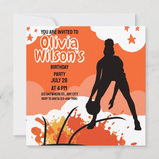 バスケットボールバースデーパーティー、バスケットボールプレーヤーInv 招待状 (正面)