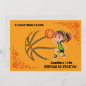 バスケットボールバースデーパーティー、バスケットボールプレーヤーInv 招待状 (正面/裏面)