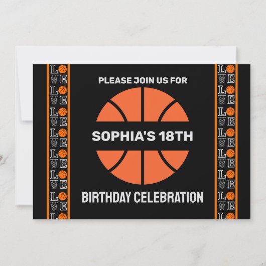 バスケットボールバースデーパーティー，バスケットボール選手インヴィ 招待状 (正面)