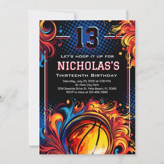 バスケットボールバースデーパーティー 招待状 (正面)