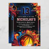 バスケットボールバースデーパーティー 招待状 (正面/裏面)