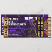 バスケットボールバースデーパーティーVIPパープル金ゴールドチケット 招待状 (正面/裏面)