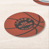 バスケットボールバー（ユダヤ教の）バル・ミツバーオレンジブラック ラウンドペーパーコースター (アングル)