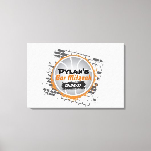 バスケットボールバー(ユダヤ教の)バル・ミツバーサインインメモリボード キャンバスプリント (正面)