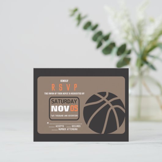 バスケットボールバー(ユダヤ教の)バル・ミツバー招待状返信カード 招待状 (スタンド正面)