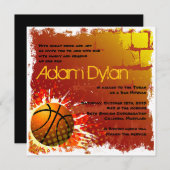 バスケットボールバー（ユダヤ教の）バル・ミツバー招待状 招待状 (正面/裏面)