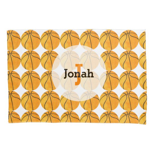 バスケットボールパタパーソナライズされたーンユニークキッズオレンジ 枕カバー (正面)
