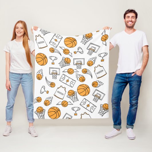 バスケットボールパターン名前をカスタムするのフリースブランケット フリースブランケット (インサイチュ)