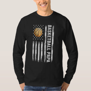 バスケットボールパパ誇りを持ったアメリカ国旗Papa父親D Tシャツ