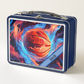 バスケットボールパーソナライズされたをテーマにした メタルランチボックス (正面)