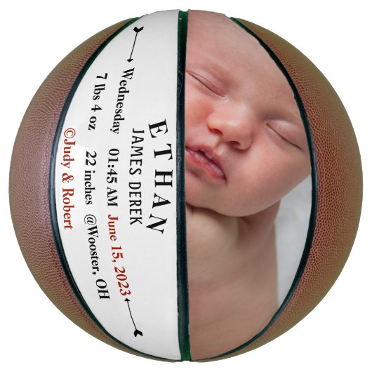 バスケットボールパーソナライズされたベビー生誕の発表 バスケットボール (縦)