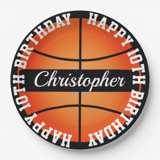 バスケットボールパーソナライズされた誕生日 ペーパープレート (正面)