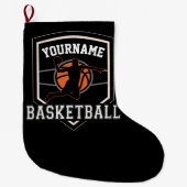 バスケットボールパーソナライズされた選手の名前スラムダンクチーム ラージクリスマスストッキング (正面)