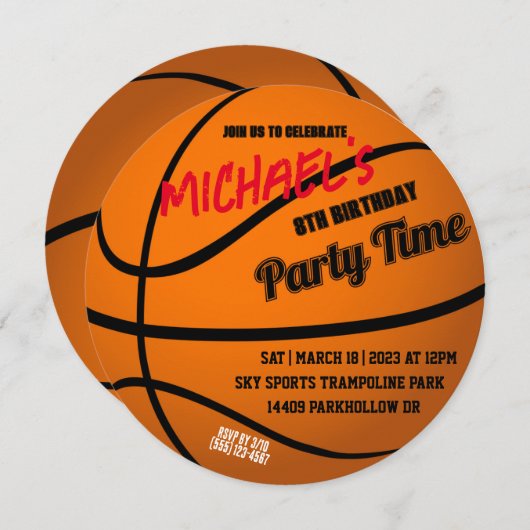 バスケットボールパーティーの招待状 招待状 (正面/裏面)