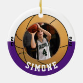 バスケットボールパープルホワイトチームカラー セラミックオーナメント (裏面)