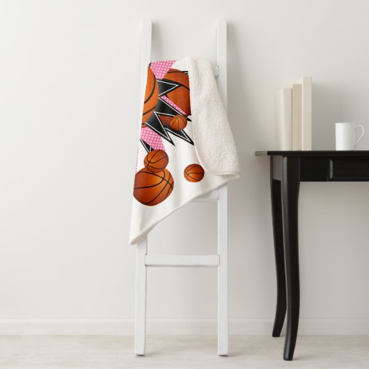 バスケットボールピンクの黒い星の女の子スポーツルーム シェルパブランケット (インサイチュ)