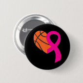 バスケットボールピンククールリボン乳がん 缶バッジ (正面&裏面)