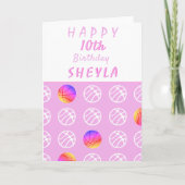 バスケットボールピンクスポーツパターン誕生日 カード (正面)