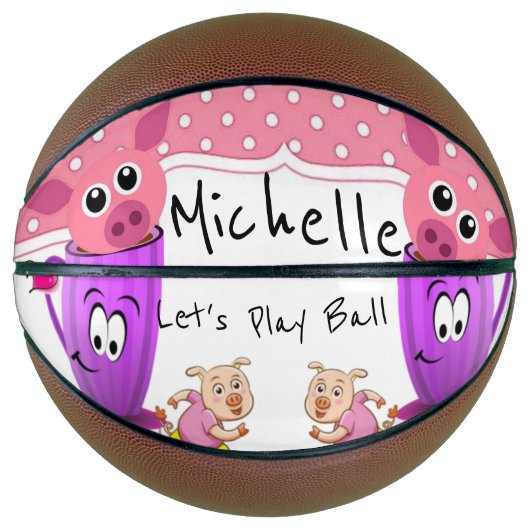 バスケットボールピンクピッグマグカップ バスケットボール (正面)