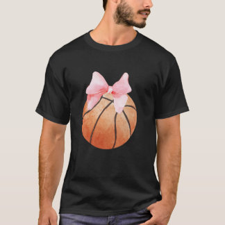 バスケットボールピンクボウ名門私立校風のコケ遊スト Tシャツ