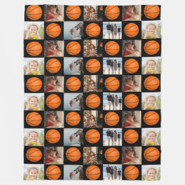 バスケットボールファミリーコラージュ写真パターンブラック フリースブランケット