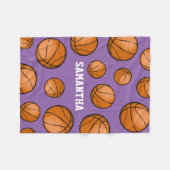 バスケットボールファンの名前をカスタムするの紫色 フリースブランケット (正面(横))